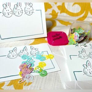 10+ NEW Easter Bunny Blank Notecard Set BONUS Pastel Easter Bunny Confetti